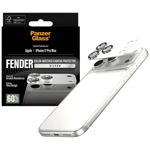 Szkło hartowane na obiektyw PanzerGlass Fender Camera Protector do Apple iPhone 17 Pro Max srebrny