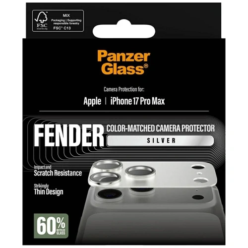 Szkło hartowane na obiektyw PanzerGlass Fender Camera Protector do Apple iPhone 17 Pro Max srebrny
