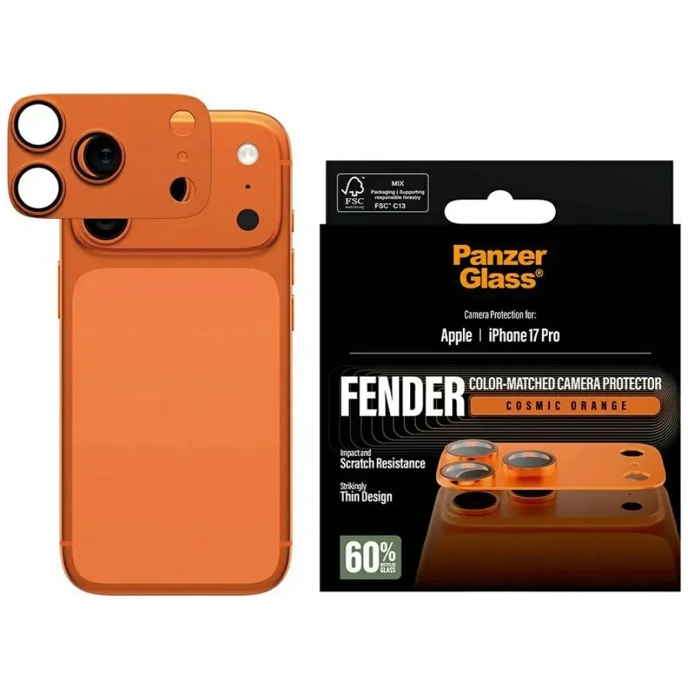 Szkło hartowane na obiektyw PanzerGlass Fender Camera Protector do Apple iPhone 17 Pro pomarańczowy