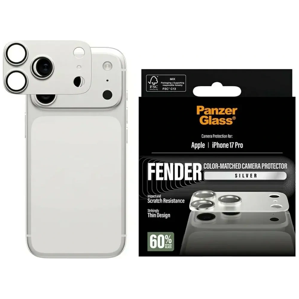 Szkło hartowane na obiektyw PanzerGlass Fender Camera Protector do Apple iPhone 17 Pro srebrny