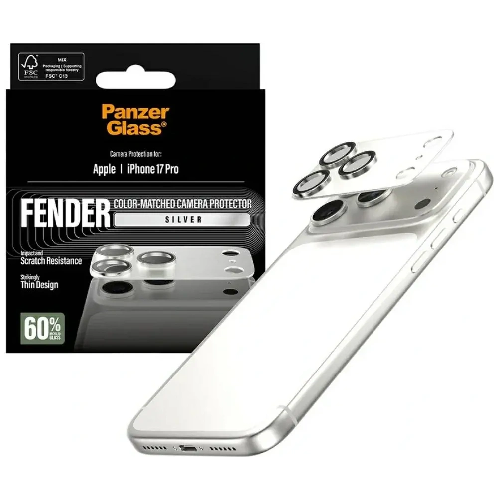 Szkło hartowane na obiektyw PanzerGlass Fender Camera Protector do Apple iPhone 17 Pro srebrny