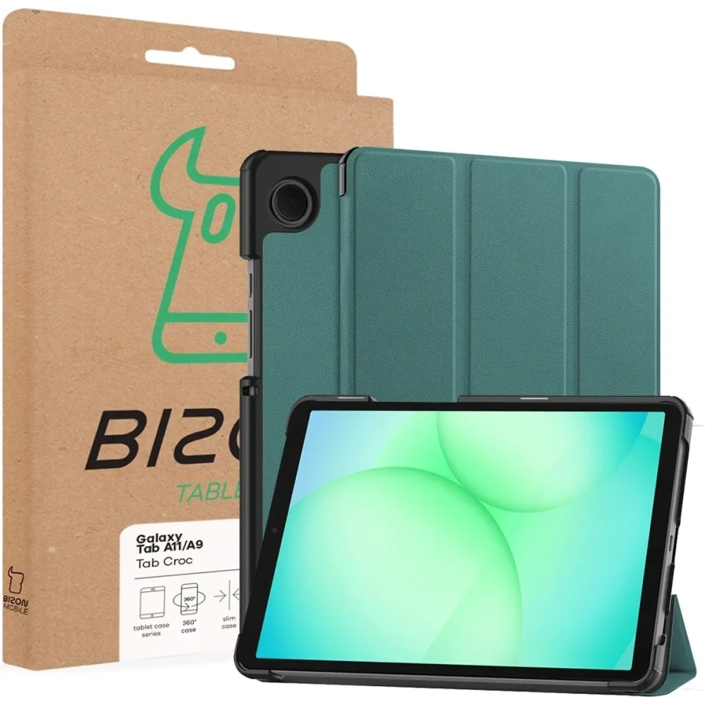 Etui z klapką Bizon Case Tab Croc do Samsung Galaxy Tab A11 / A9 ciemnozielone
