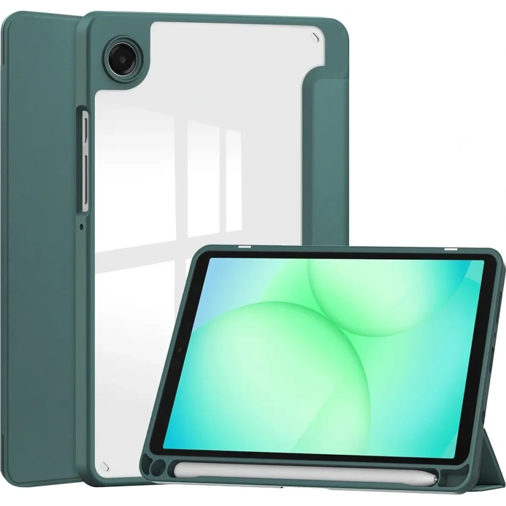 Etui z klapką Bizon Case Tab Clear Matt do Samsung Galaxy Tab A11 / A9 ciemnozielone