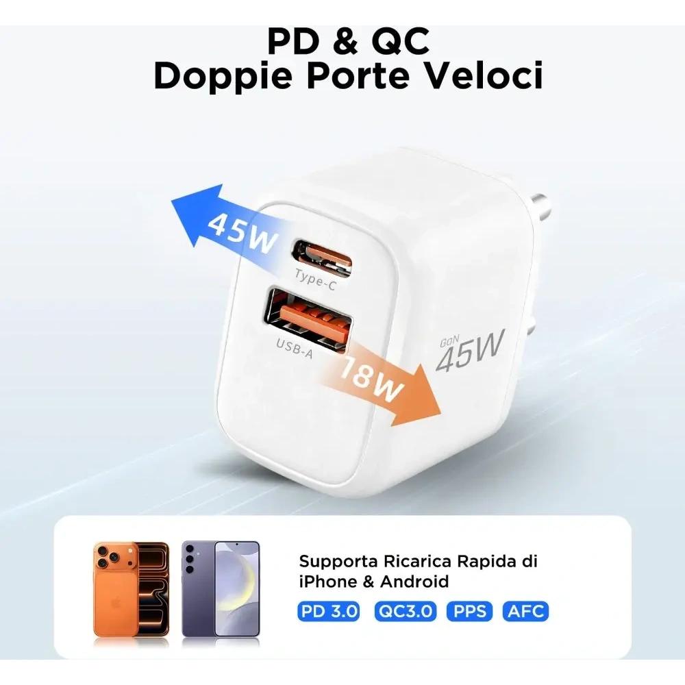 Ładowarka sieciowa Tech-Protect NCA45W-GAN USB-A, USB-C Network Charger PD 45W / QC3.0 White