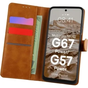 Etui z klapką Bizon Case Pocket do Motorola Moto G57 Power / G67 Power brązowe