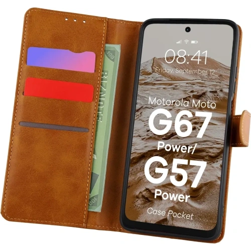 Etui z klapką Bizon Case Pocket do Motorola Moto G57 Power / G67 Power brązowe