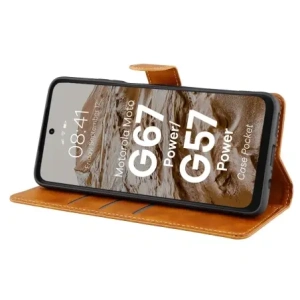 Etui z klapką Bizon Case Pocket do Motorola Moto G57 Power / G67 Power brązowe