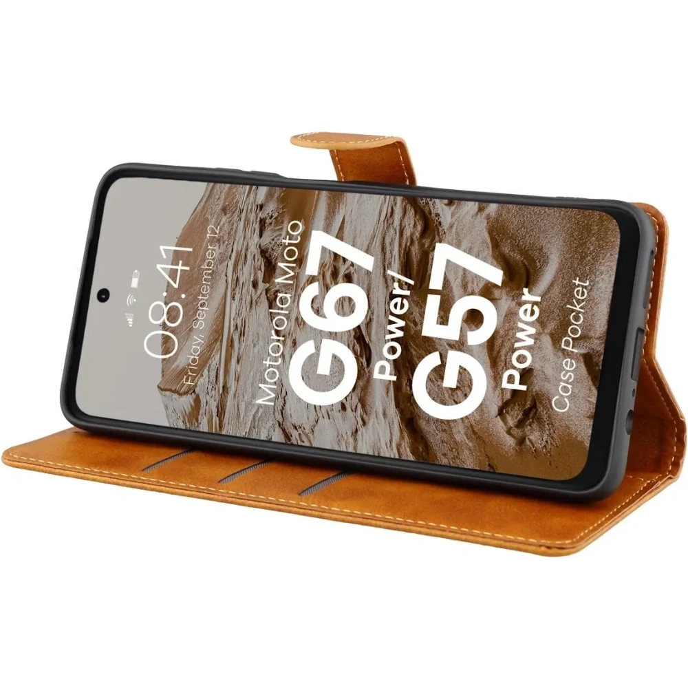Etui z klapką Bizon Case Pocket do Motorola Moto G57 Power / G67 Power brązowe