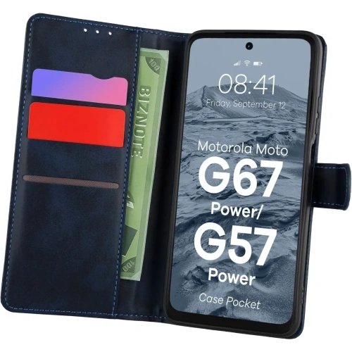 Etui z klapką Bizon Case Pocket do Motorola Moto G57 Power / G67 Power granatowe