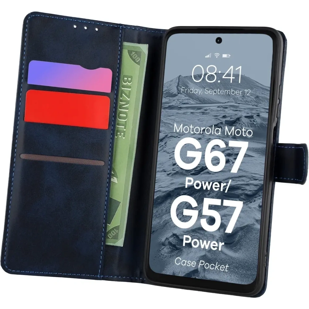 Etui z klapką Bizon Case Pocket do Motorola Moto G57 Power / G67 Power granatowe