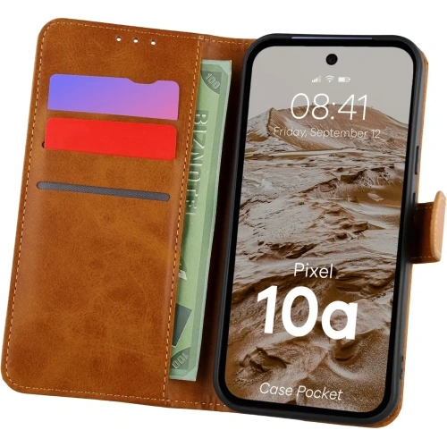 Etui z klapką Bizon Case Pocket do Google Pixel 10a brązowe