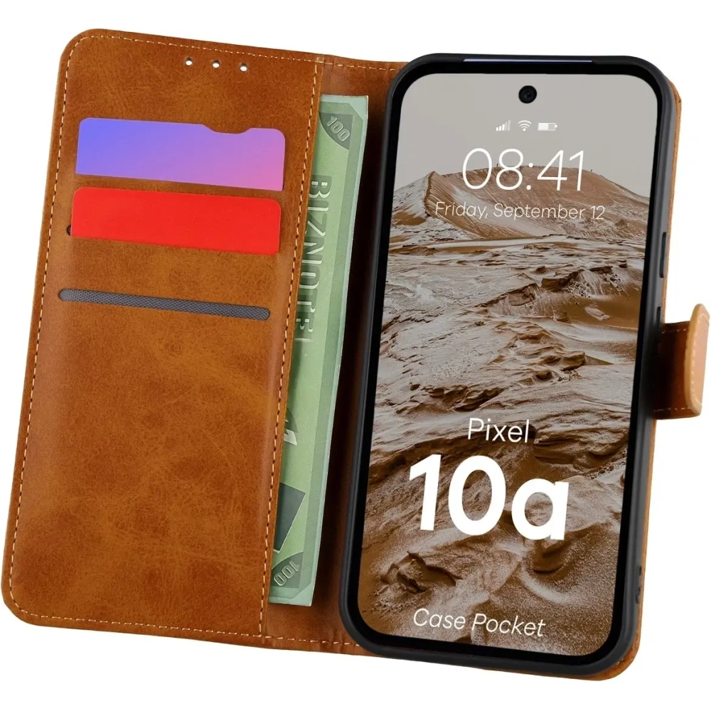 Etui z klapką Bizon Case Pocket do Google Pixel 10a brązowe