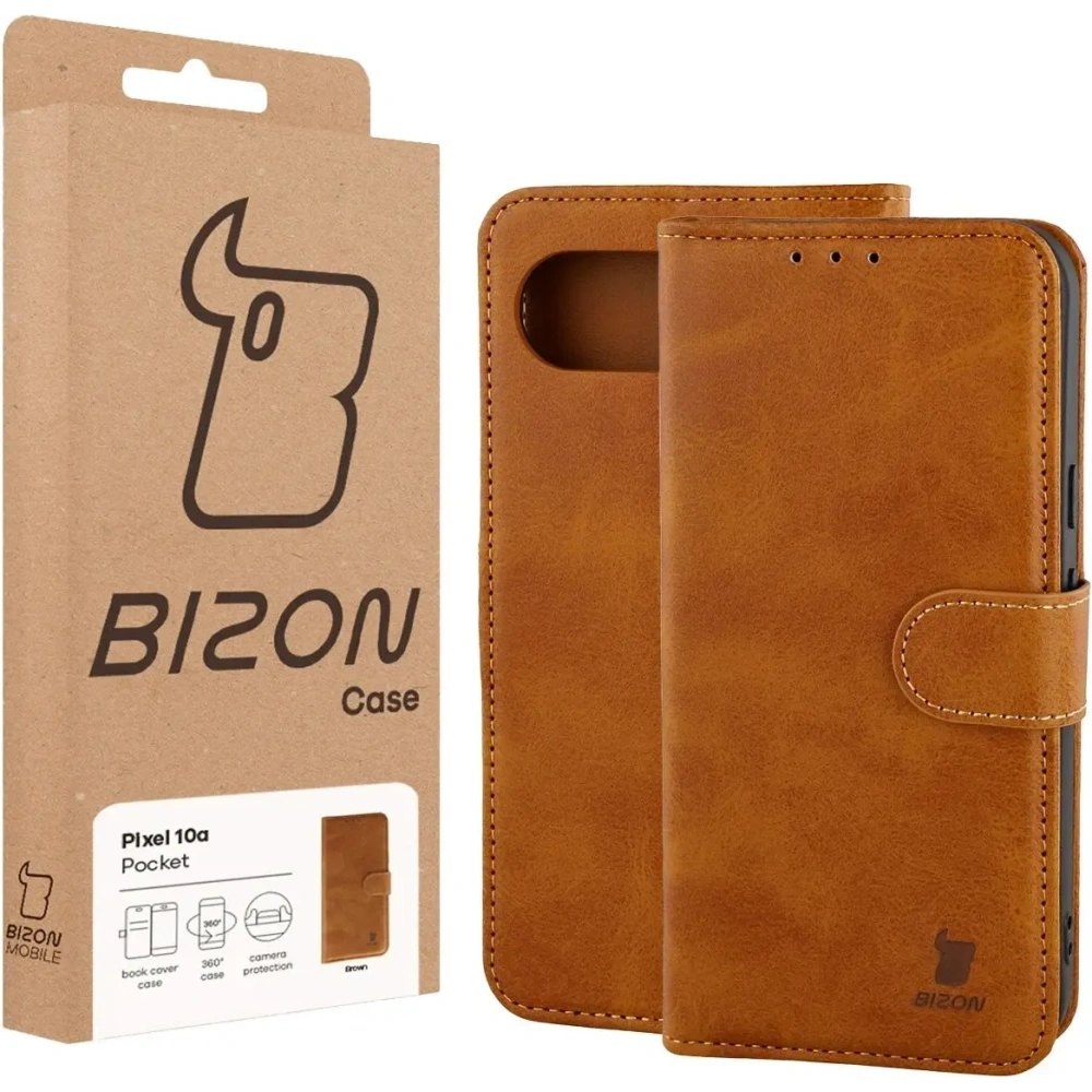 Etui z klapką Bizon Case Pocket do Google Pixel 10a brązowe