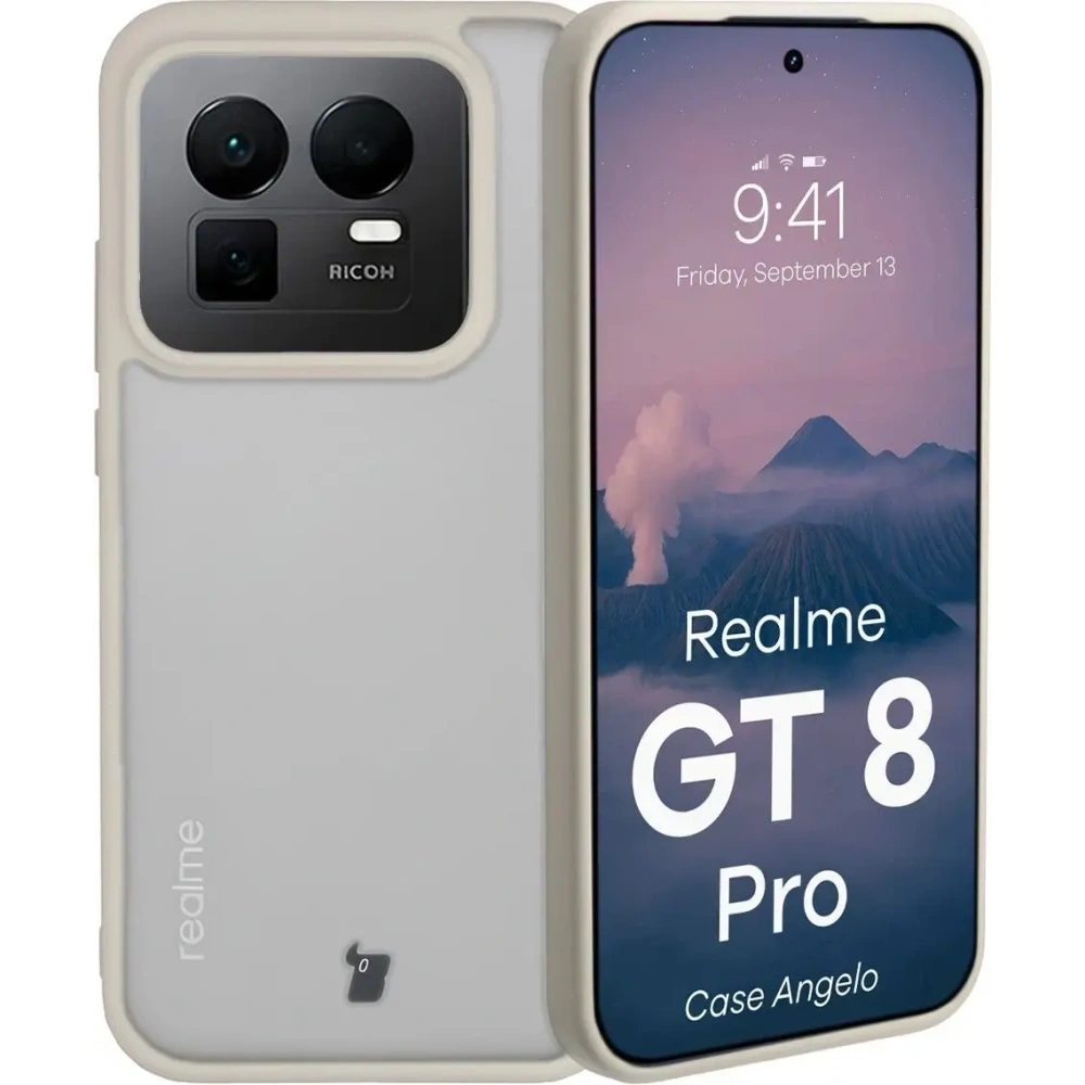 Etui Bizon Case Angelo do Realme GT 8 Pro półprzezroczyste z beżową ramką
