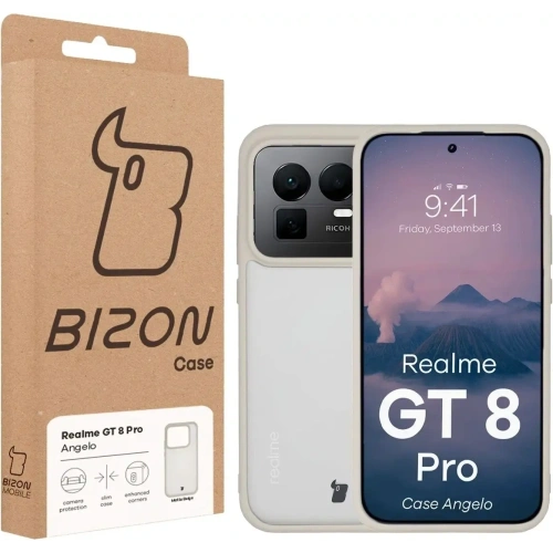 Etui Bizon Case Angelo do Realme GT 8 Pro półprzezroczyste z beżową ramką