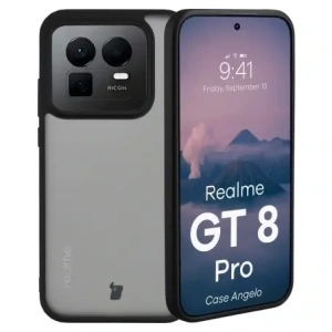 Etui Bizon Case Angelo do Realme GT 8 Pro przydymione z czarną ramką