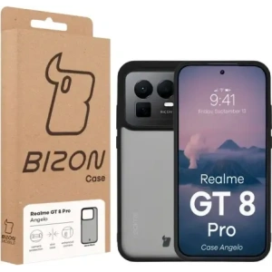 Etui Bizon Case Angelo do Realme GT 8 Pro przydymione z czarną ramką