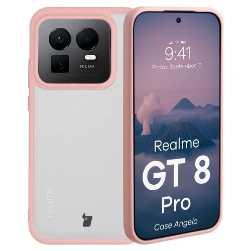 Etui Bizon Case Angelo do Realme GT 8 Pro półprzezroczyste z jasnoróżową ramką