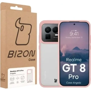 Etui Bizon Case Angelo do Realme GT 8 Pro półprzezroczyste z jasnoróżową ramką