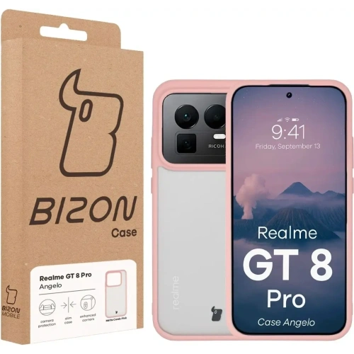 Etui Bizon Case Angelo do Realme GT 8 Pro półprzezroczyste z jasnoróżową ramką