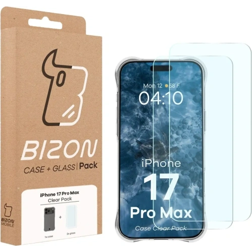 Elastyczne etui + 2x szkło hartowane Bizon Case Clear Pack do Apple iPhone 17 Pro Max