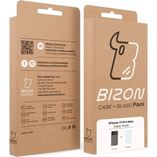 Elastyczne etui + 2x szkło hartowane Bizon Case Clear Pack do Apple iPhone 17 Pro Max