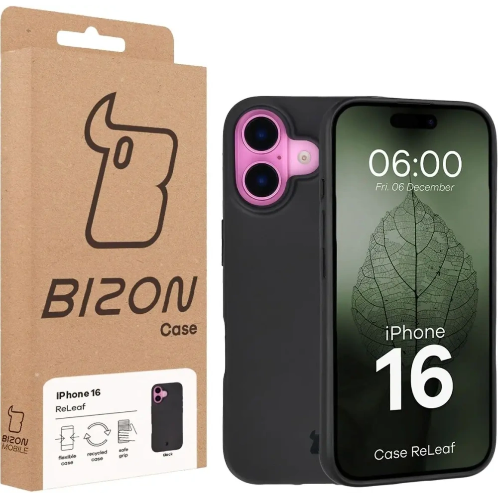 Etui z recyklingu Bizon Case ReLeaf do Apple iPhone 16 czarne