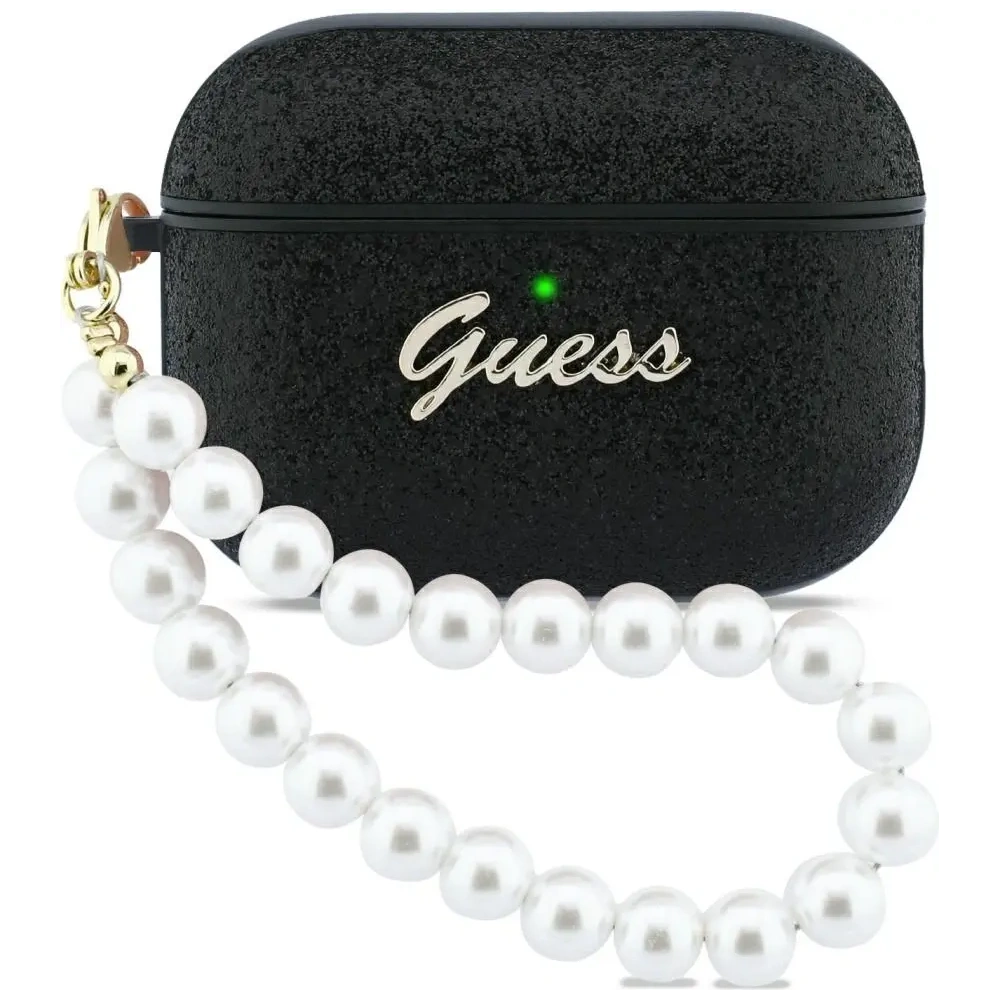 Etui Guess Glitter Pearl Strap do Apple AirPods Pro 3 czarny