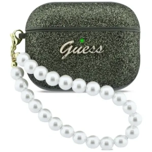 Etui Guess Glitter Pearl Strap do Apple AirPods Pro 3 khaki
