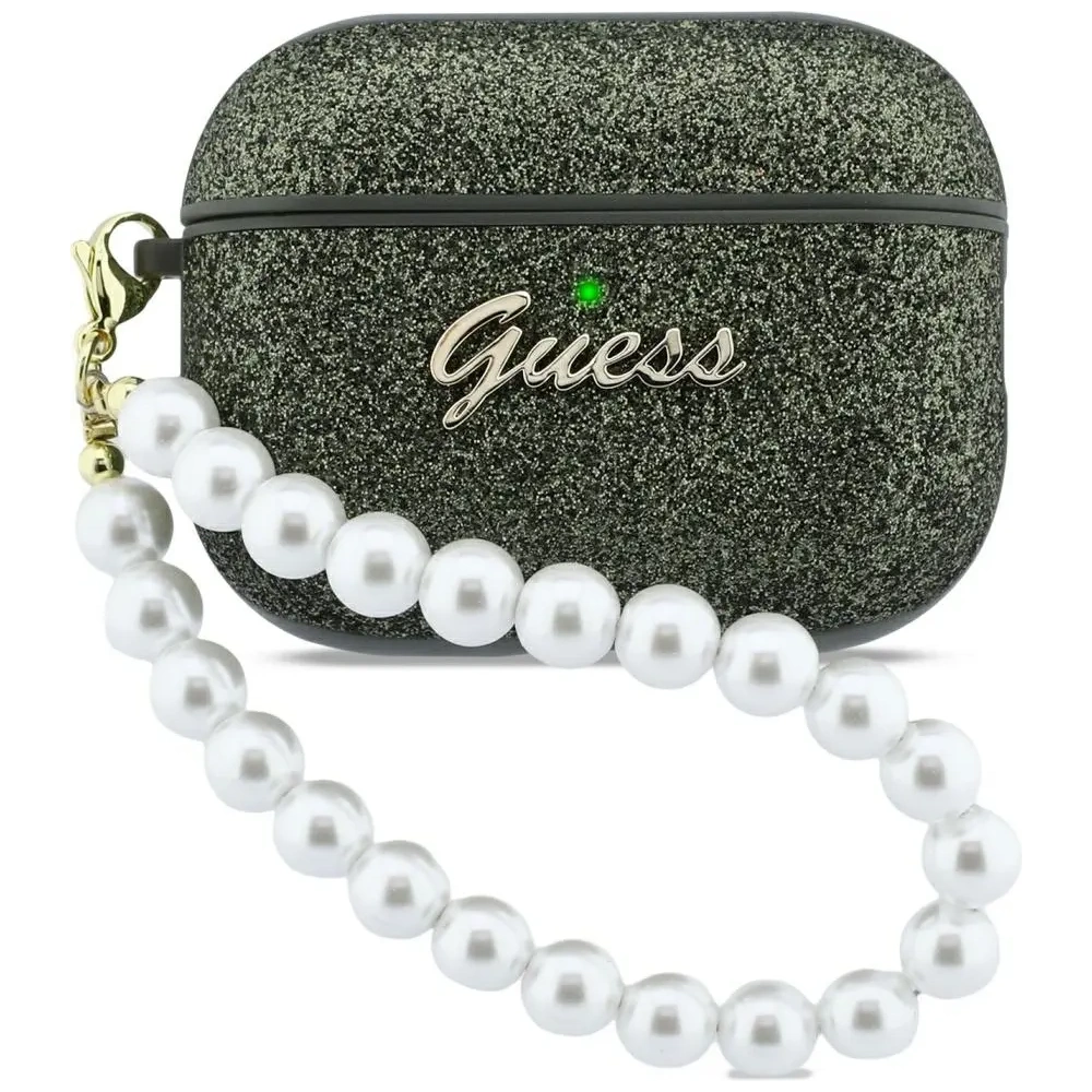 Etui Guess Glitter Pearl Strap do Apple AirPods Pro 3 khaki