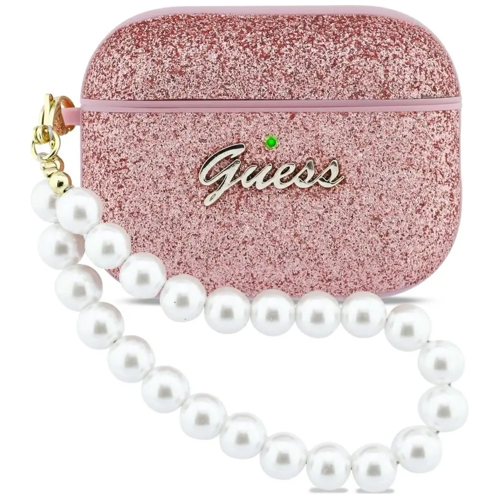 Etui Guess Glitter Pearl Strap do Apple AirPods Pro 3 różowy