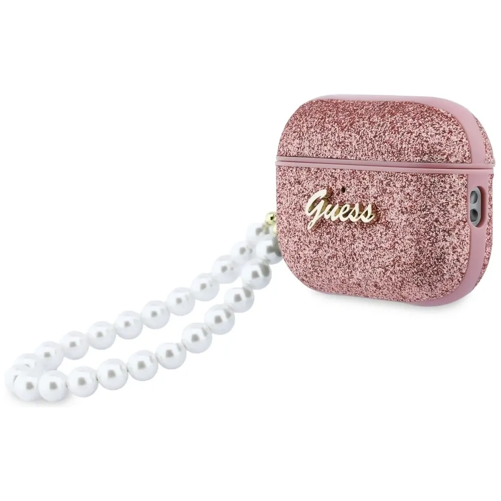 Etui Guess Glitter Pearl Strap do Apple AirPods Pro 3 różowy