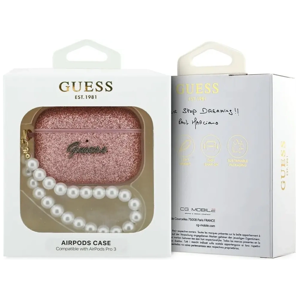 Etui Guess Glitter Pearl Strap do Apple AirPods Pro 3 różowy