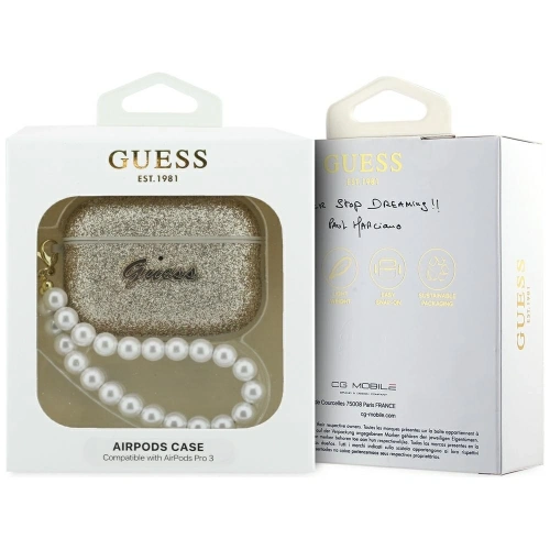 Etui Guess Glitter Pearl Strap do Apple AirPods Pro 3 złoty