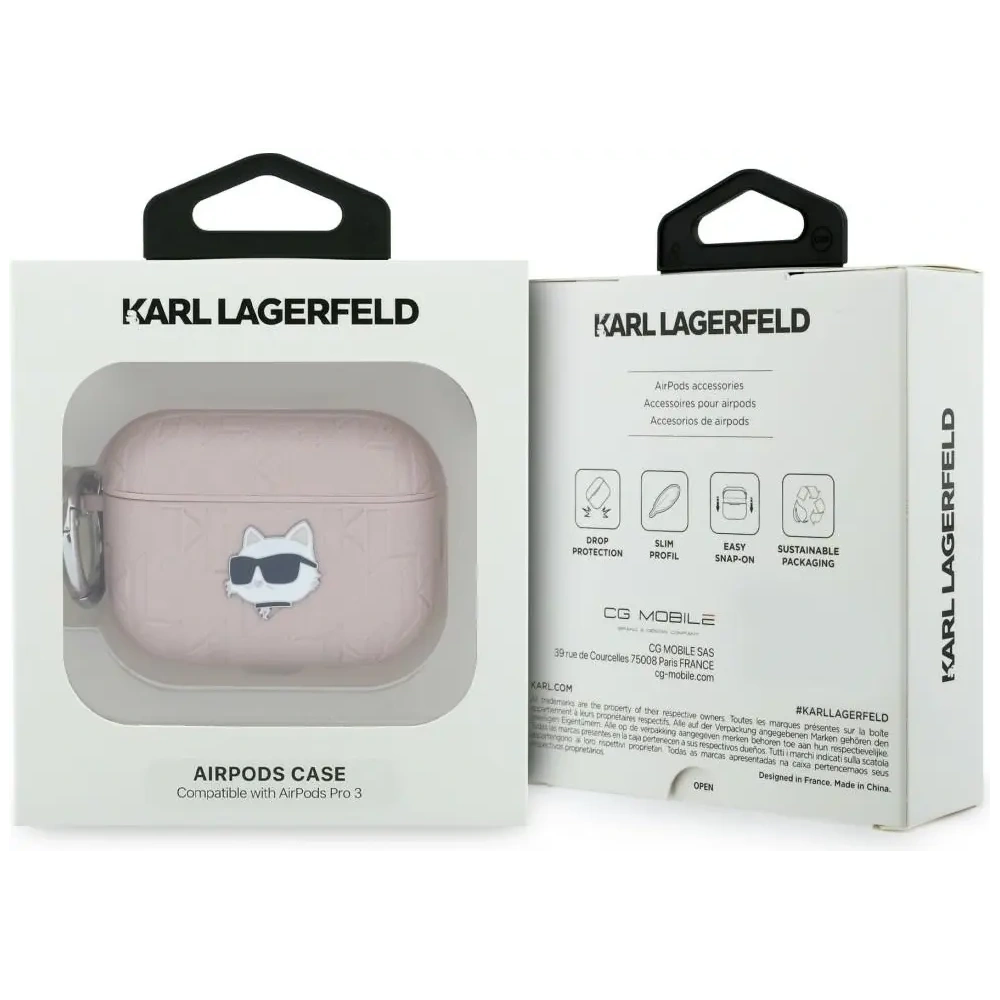 Etui Karl Lagerfeld Monogram Choupette Head do Apple AirPods Pro 3 różowy