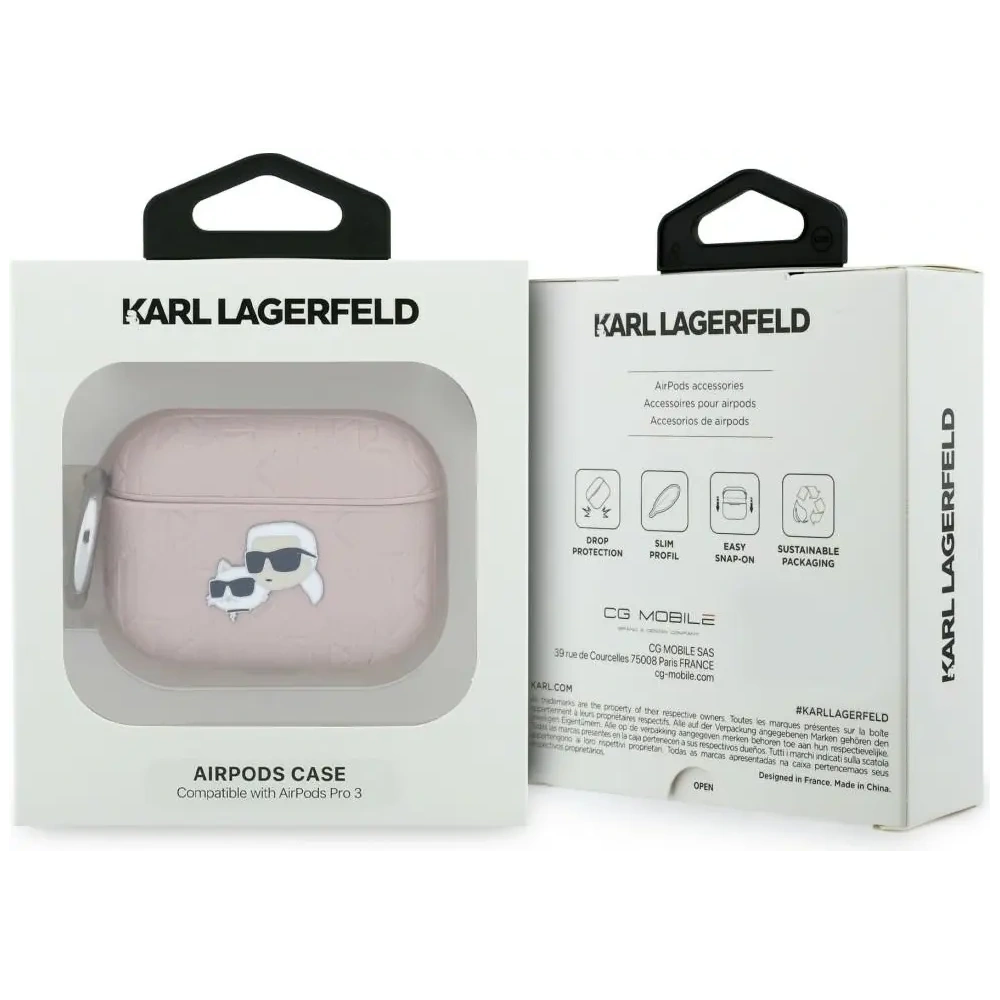 Etui Karl Lagerfeld Monogram Karl & Choupette Head do Apple AirPods Pro 3 różowy