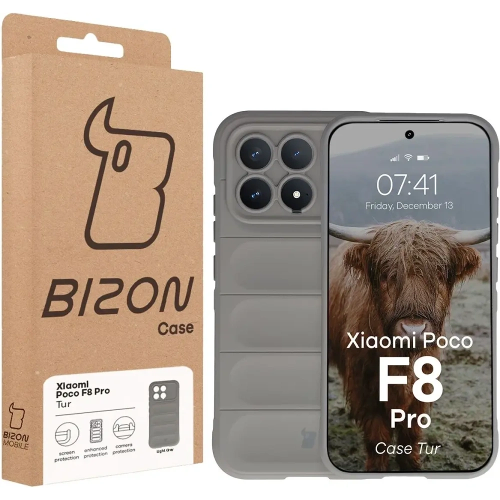 Pancerne etui Bizon Case Tur do Xiaomi POCO F8 Pro jasnoszare