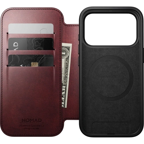 Skórzane etui NOMAD Modern Leather Folio do Apple iPhone 17 Pro kompatybilne z MagSafe, skóra Horween (burgundy)