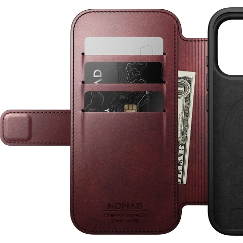 Skórzane etui NOMAD Modern Leather Folio do Apple iPhone 17 Pro kompatybilne z MagSafe, skóra Horween (burgundy)
