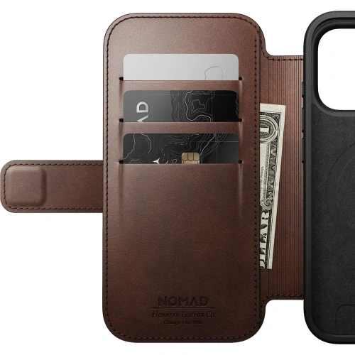 Skórzane etui NOMAD Modern Leather Folio do Apple iPhone 17 Pro Max kompatybilne z MagSafe, skóra Horween (rustic brown)