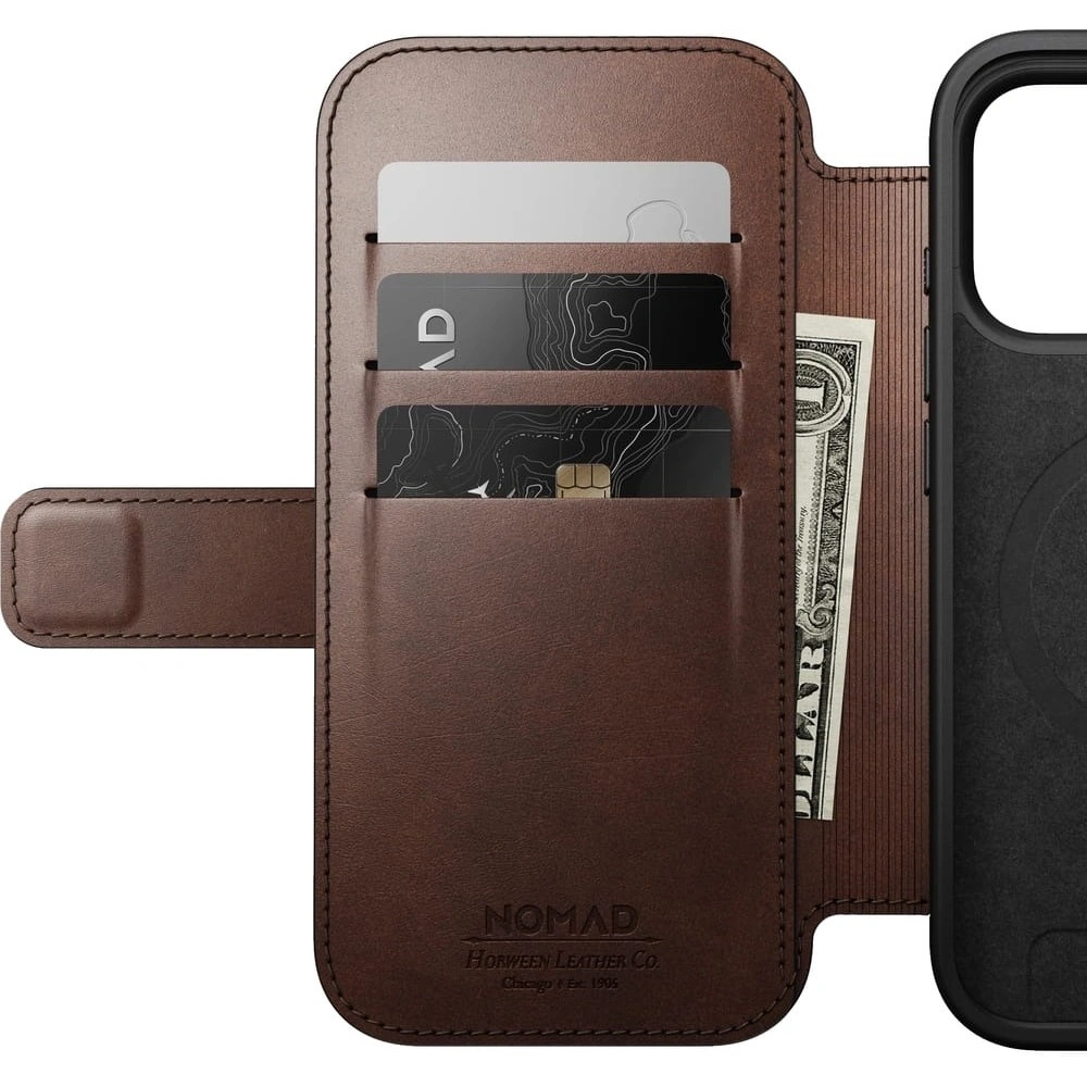 Skórzane etui NOMAD Modern Leather Folio do Apple iPhone 17 Pro Max kompatybilne z MagSafe, skóra Horween (rustic brown)