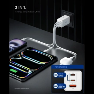 Ładowarka sieciowa Spigen Essential EE673EU 2xUSB-C, USB-A Network Charger 67W White