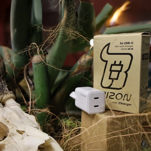 Ładowarka sieciowa Bizon Charger VT-25B 25W USB-C PD, USB-A QC 4.0 GAN3 biała