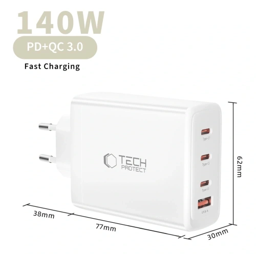 Ładowarka sieciowa Tech-Protect NC140W-GAN 4-port Network Charger PD 140W / QC3.0 White