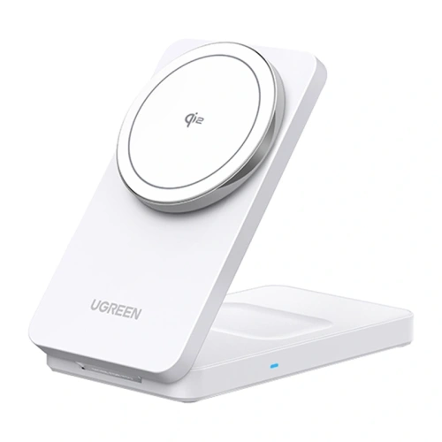 Magnetyczna ładowarka bezprzewodowa 2w1 UGREEN W706 MagSafe 15W (biała)