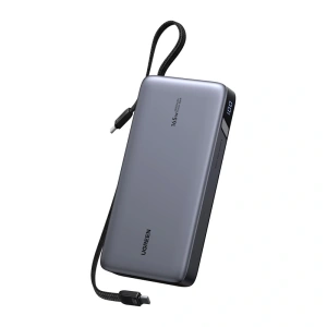 Powerbank 25000mAh Ugreen PB552, 165W, USB-A, USB-C + wbudowany kabel (szary)