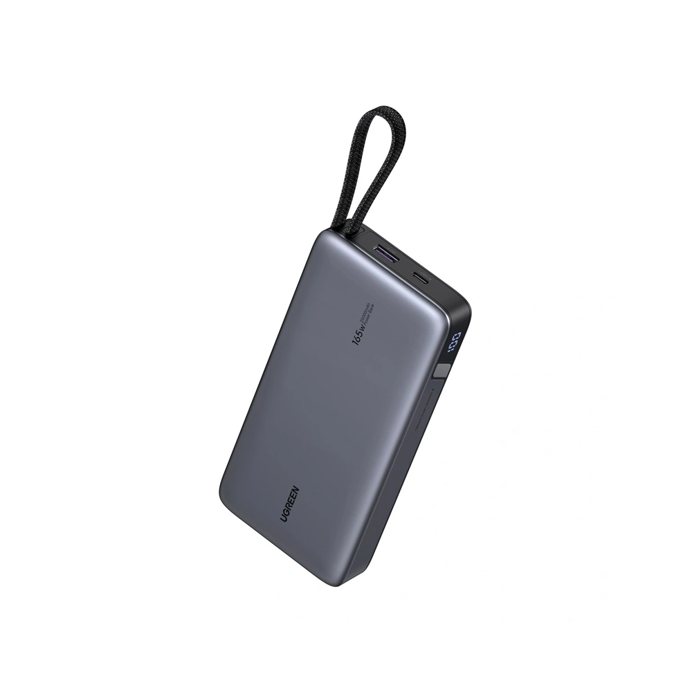 Powerbank 25000mAh Ugreen PB552, 165W, USB-A, USB-C + wbudowany kabel (szary)