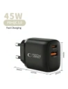 Ładowarka sieciowa Tech-Protect NCA45W-GAN USB-A, USB-C Network Charger PD 45W / QC3.0 + USB-C Cable Black