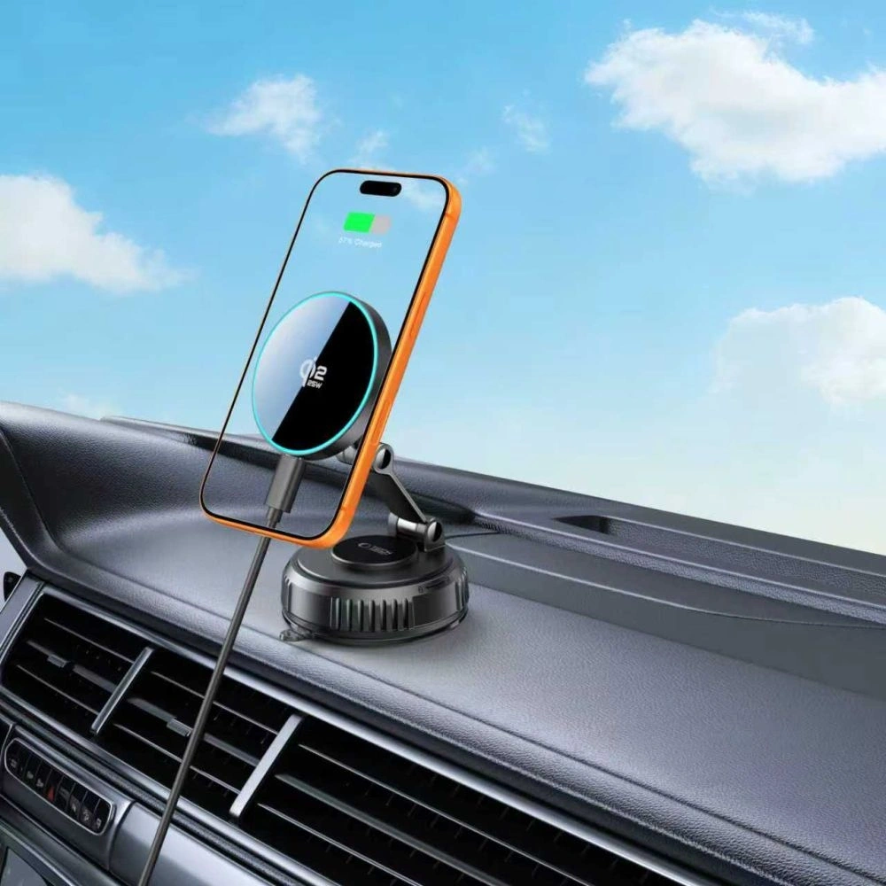 Uchwyt z ładowarką bezprzewodową Tech-Protect MM25W-V8 Qi2.2 Magnetic MagSafe Windshield & Dashboard Car Mount Wireless Charger 25W Black