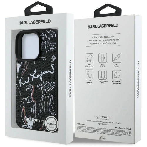 Etui Karl Lagerfeld Grained Pattern & Logo MagSafe do Apple iPhone 16 Pro czarny
